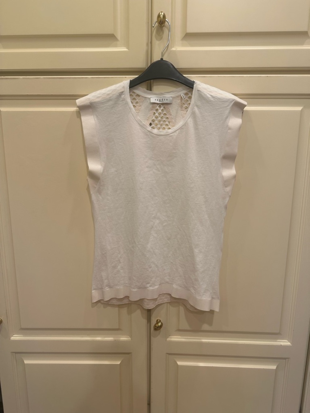 Sandro Cream Sleeveless Knit Tank with Lattice Back